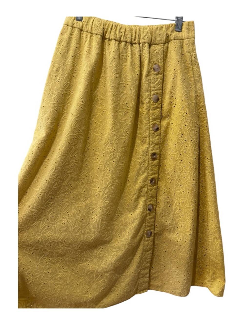Madewell Yellow Eyelet Side Button Midi Skirt in Dream-On Daisy - Picture 6 of 12
